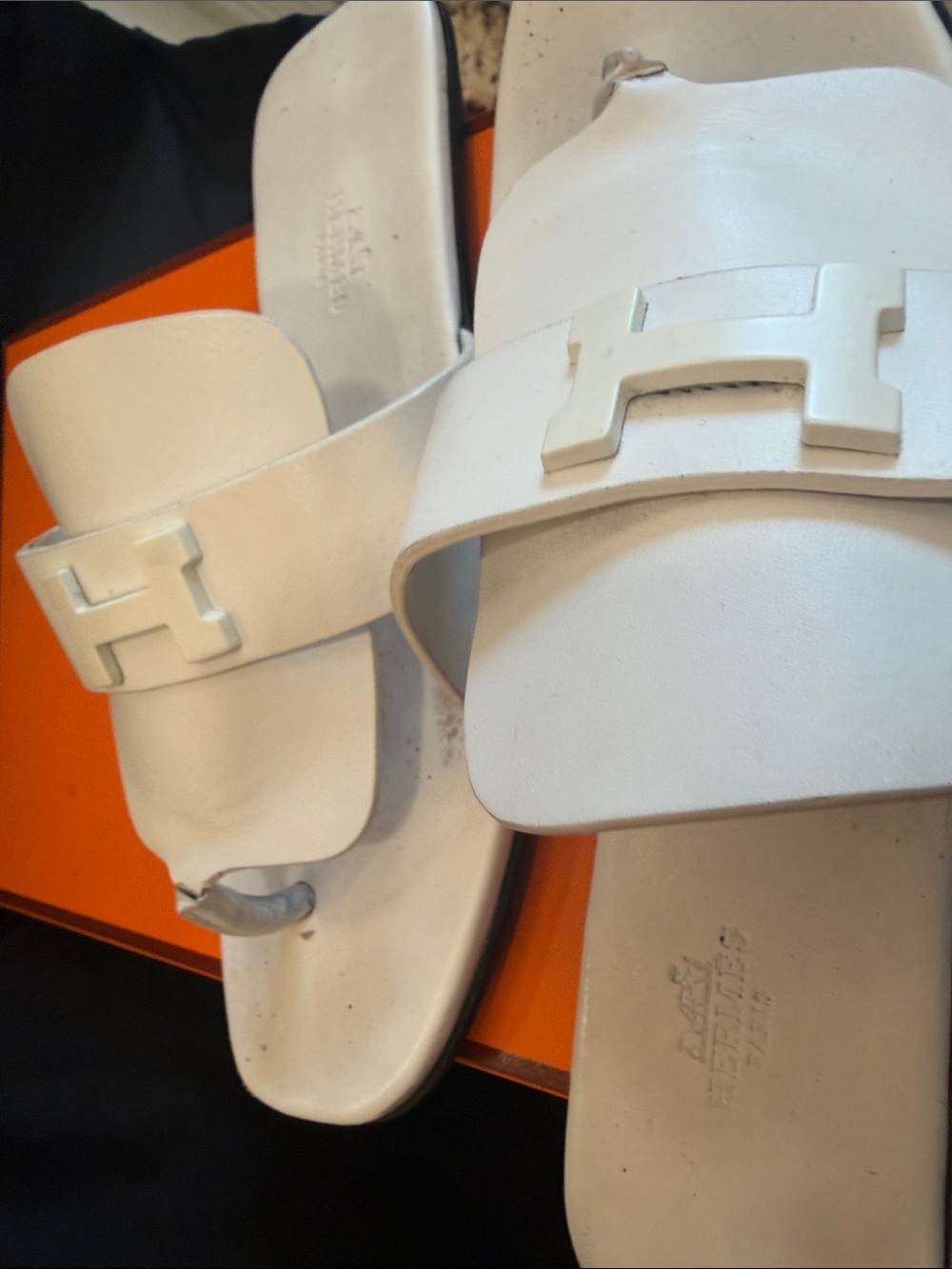 Hermes White Leather Women Slide Sandals - Picture 7 of 13